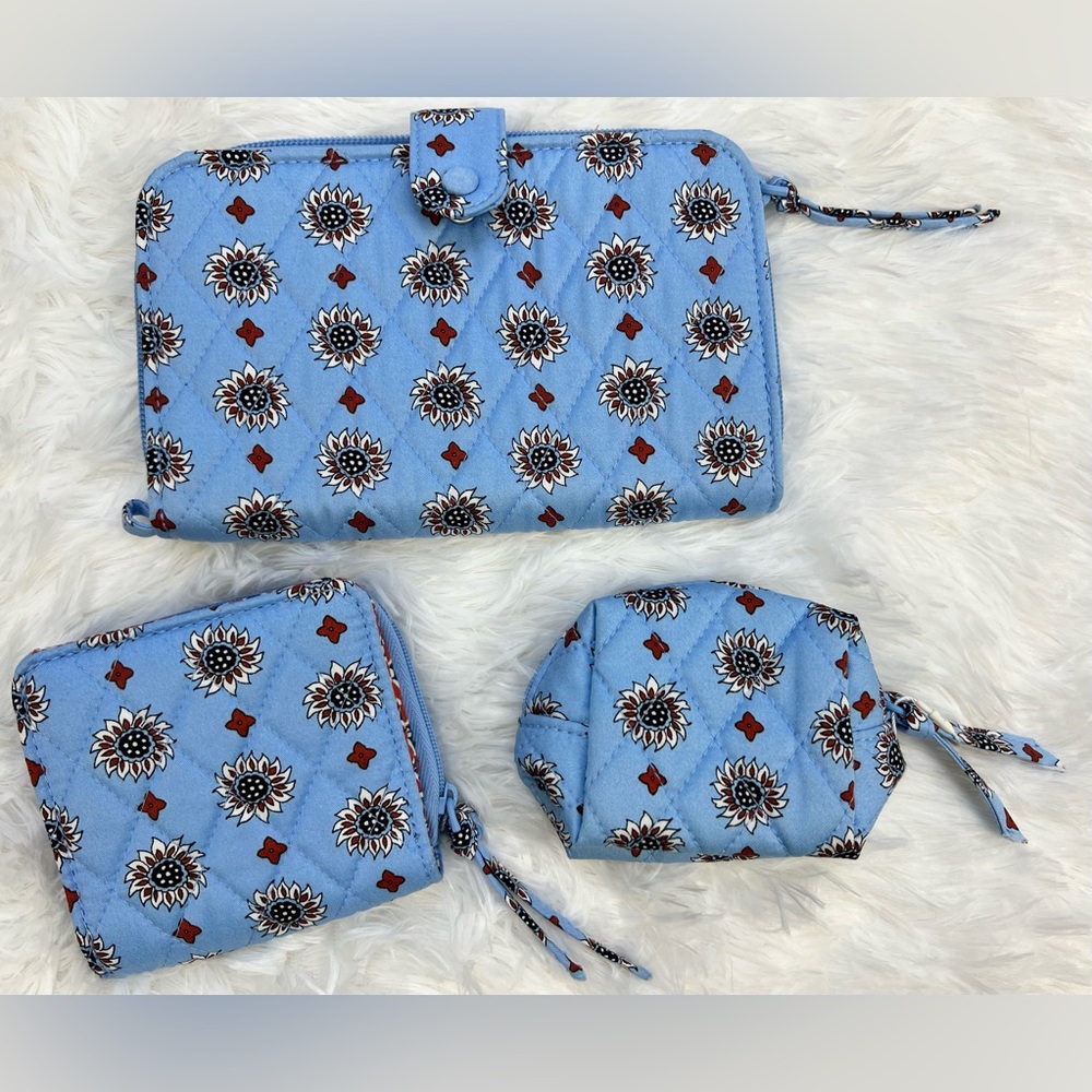 Vera Bradley Set 3-pieces Blue Patterned Women's Large & Small wallet & pouch